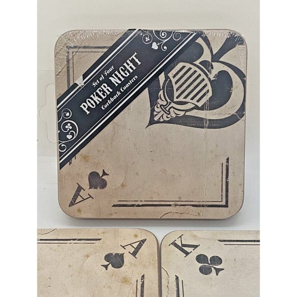 4 CASINO Vegas POKER COASTERS Game Night Party Bar Drink Beverage Saver - Picture 2 of 9